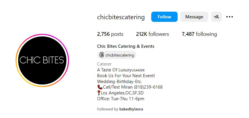 Insta bio for catering