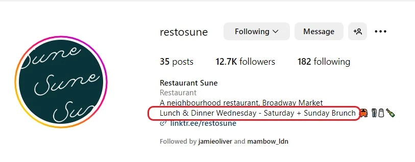 Keywords in restaurant bios