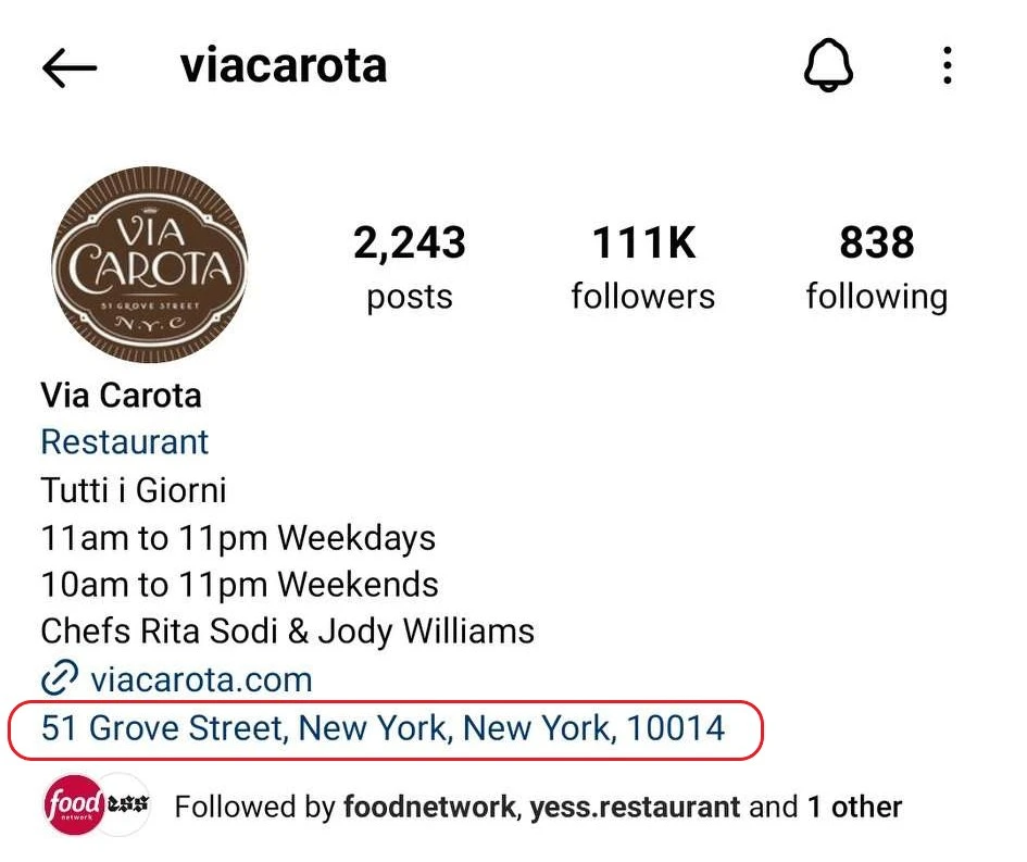 adding location to restaurant bio