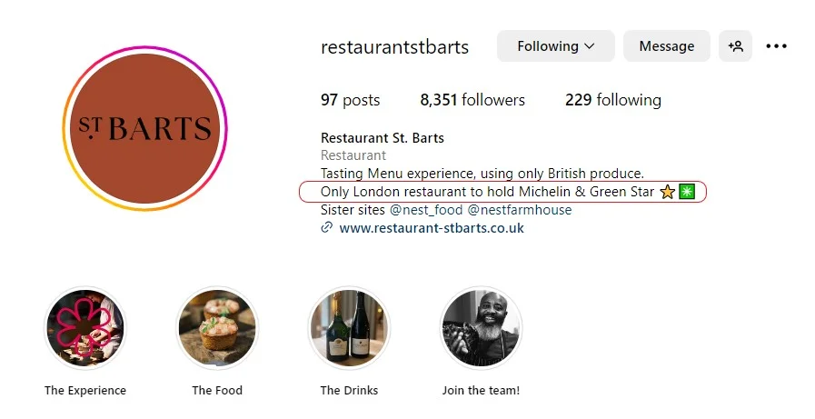 adding key offering in a restaurant bio