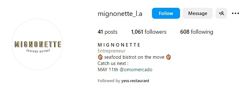 seafood restaurant bio for Instagram