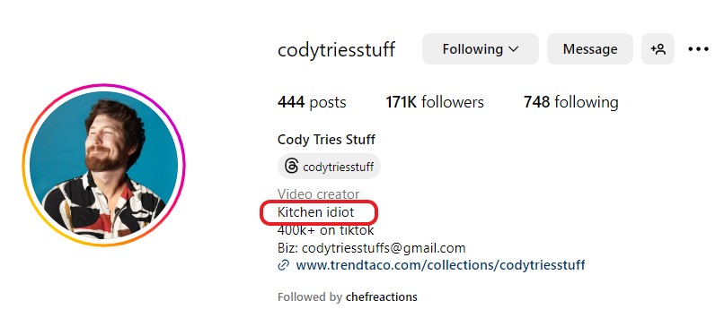 short and cool bios for chefs