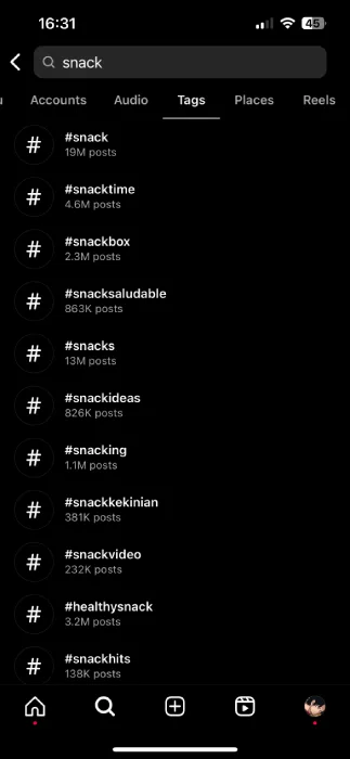 snack hashtags