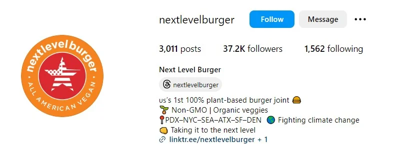 Instagram bio for vegan restaurant