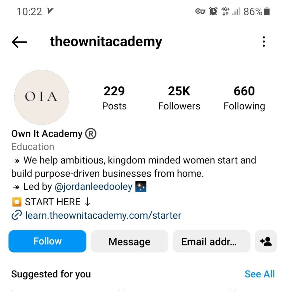 an optimized Instagram profile